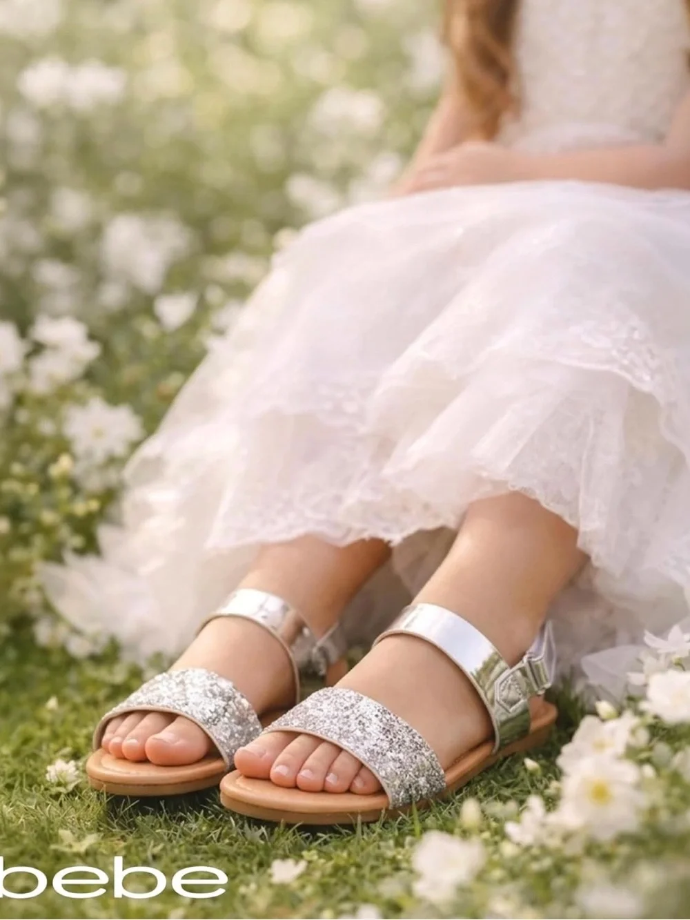 New! bebe Girls Chunky Glitter Rose gold Dress Sandals